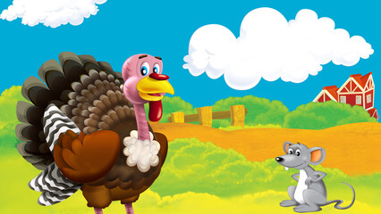 Obraz na płótnie Canvas cartoon farm scene with turkey bird illustration