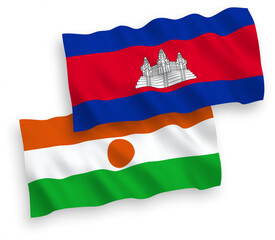 Flags of Republic of the Niger and Kingdom of Cambodia on a white background