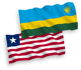 Flags of Republic of Rwanda and Liberia on a white background