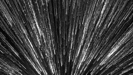 3D rendering of bright particles fill the space with jets of energy and light