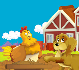 cartoon farm scene with dog illustration