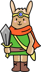 勇者の姿をしたうさぎのイラスト　RPGゲーム風