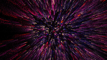 Fototapeta premium 3D rendering of bright multi-colored particles fill the space with jets of energy and light