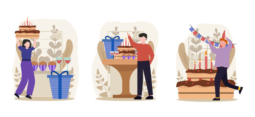 Birthday Party Flat Bundle Design Illustration