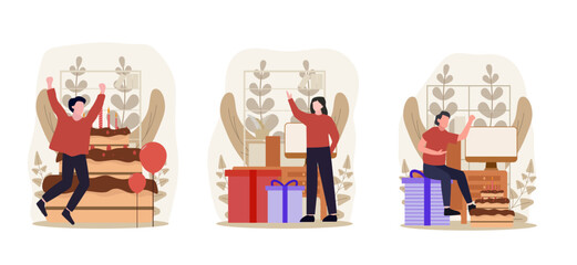 Flat Bundle Birthday Party Design Illustration