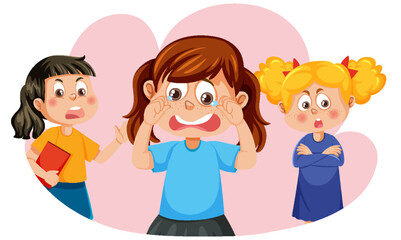 Kids teasing and bullying girl