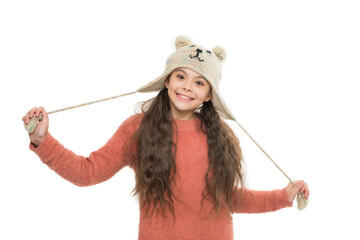 good mood in any weather. warm apparel for cold weather. childhood happiness and joy. knitwear fashion. happy little girl loves winter. finally winter holidays. enjoy christmas vacation