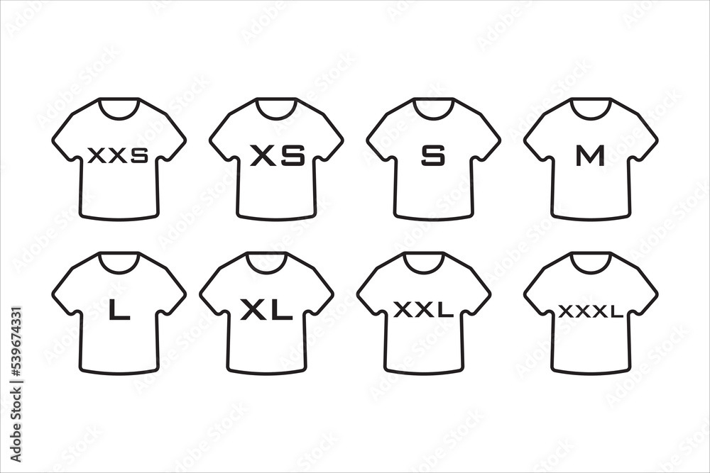 Wall mural sizes of clothes, t-shirts set vector, illustration