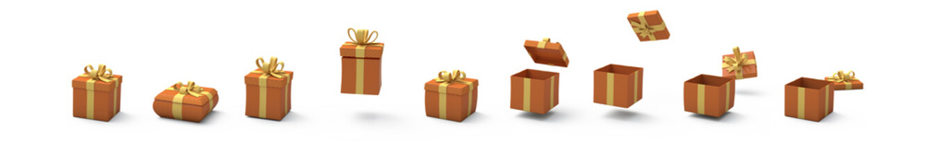 gift box, cover opening animation steps