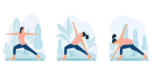 Yoga activity flat bundle design illustration