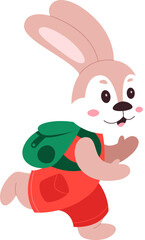 Running schoolboy rabbit character illustration