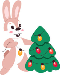 Rabbit character with Christmas tree