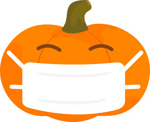 Pumpkin Emoji Face with Mask Illustration