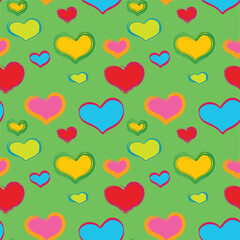 set vector seamless patterns with colourful  hearts and lines  for bedclothes, clothes, card, background