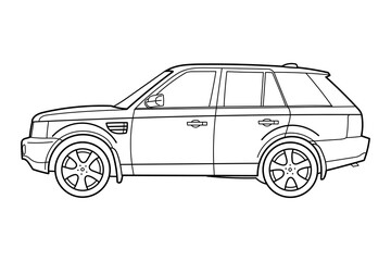 Classic crossover suv car on white background. Cartoon vector doodle illustration. Side view	
