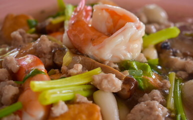Thai style pork basil stir fried food finely chopped fried background topping stir fried healthy fresh traditional hot meal