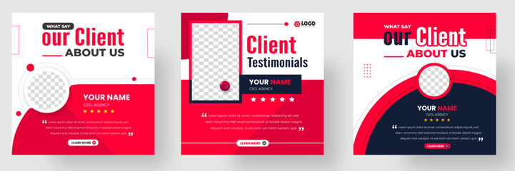 Customer feedback testimonial social media post web banner template. client testimonials social media post banner design template with red color
