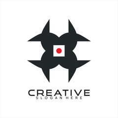 Abstract vector logo design with Japanese flag symbol in the middle.