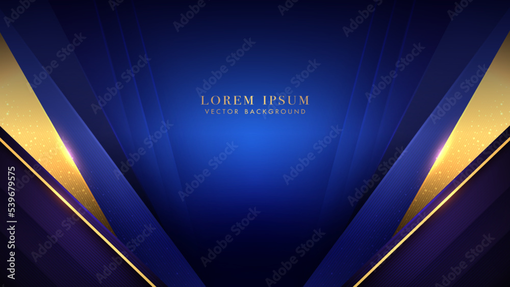 Wall mural diagonal golden lines with blue triangle layers, sparkle glow and lines stripe. luxury background st