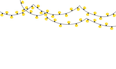 Christmas yellow lights isolated on white background. Bright garland lights decoration. New Year's