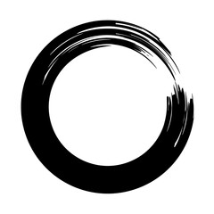 Black Hand drawn calligraphy brush circle frame on transparent background