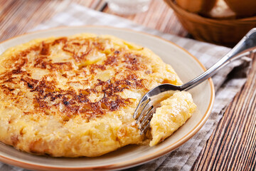 Spanish potato omelette on a plate	