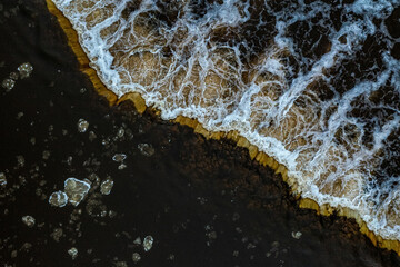 Winter landscape. Aerial view of Venta Rapid (Ventas rumba), waterfall on the Venta River in...
