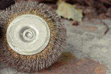 Rotating wire brush. Round wire brush - nozzle for power tools