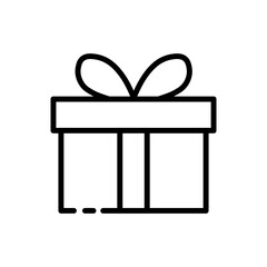 Gift line icon. Celebrate, present, box, care, birthday, new year, christmass, presentation, bounty. Holiday concept. Vector black line icon on a white background