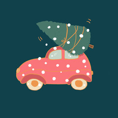 Vector illustration The Car Carries Christmas Tree.  - 539680545