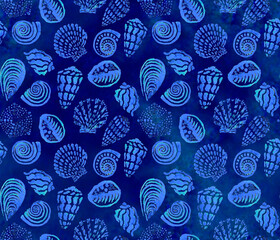 Teal shells on blue - seamless repeatable