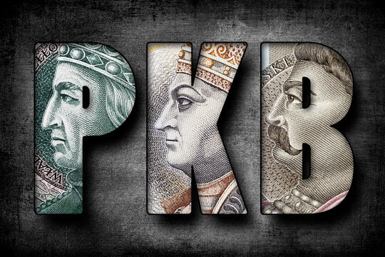 Inscription PKB (Gross Domestic Product) text made of Polish Banknotes 