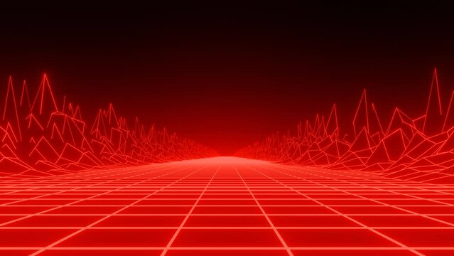 Retro sci-fi wireframe landscape. 3D rendering.