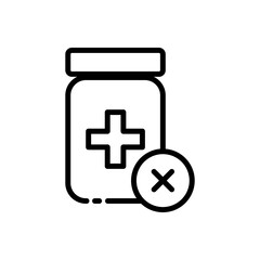 Pill reminder with cross line icon. Take pill, Medicine, disease, capsule, pharmacy, first aid kit, health, hospital, prescription, antibiotics. Health care concept. Vector black line icon