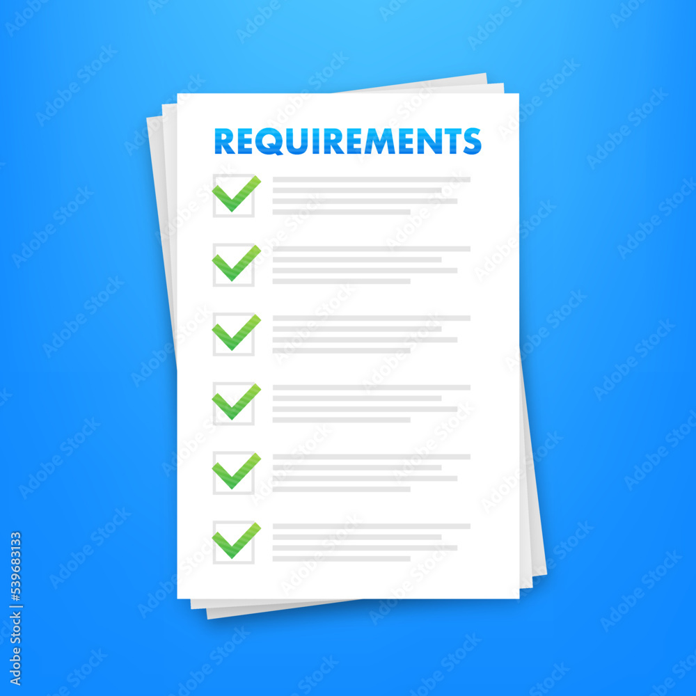 Wall mural requirements specifications document. describing user task in document. vector stock illustration.