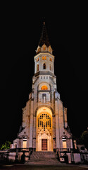 Fototapeta na wymiar Annecy church - Basilique de la Visitation, at night with lights 