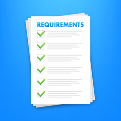 Requirements specifications document. Describing user task in document. Vector stock illustration. - obrazy, fototapety, plakaty