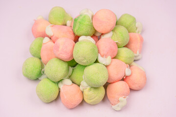 Fototapeta na wymiar Marshmallow fruit candys isolated on white background.