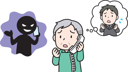 詐欺の電話を受ける高齢男性