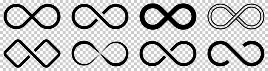 Set of infinity symbols. Vector illustration isolated on transparent background