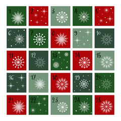 Advent calendar with snowflakes. Flat style, vector illustration design. The Christmas calendar.