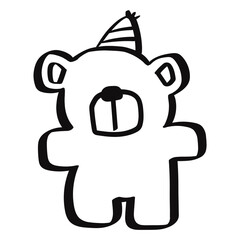 Cute party bear hand drawn illustration in emo doodle design - obrazy, fototapety, plakaty
