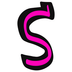 Letter S hand drawn illustration in emo doodle design