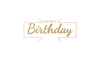 Happy Birthday Card. Gold Text Handwritten Calligraphy Lettering with Square Line Frame Outside isolated On White Background. Flat Vector Illustration Design Template Element