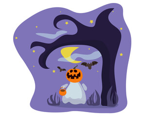 Pumpkin ghost goes for candy