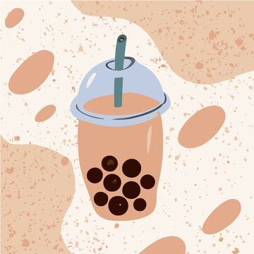 Lovely kawaii Taiwanese milk tea. Bubble tea, gourmet drinks, coffee and soft drinks. Vector illustration.