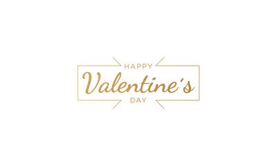 Happy Valentine's day Card. Gold Text Handwritten Calligraphy Lettering with Square Line Frame Outside isolated On White Background. Flat Vector Illustration Design Template Element