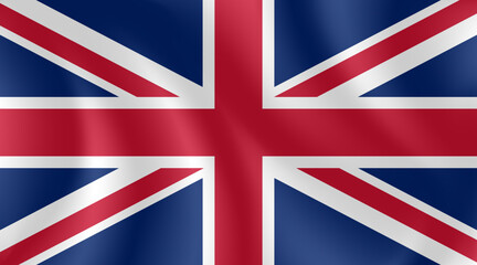 National flag of Great Britain with imitation of light waves on the fabric. Vector stock illustration