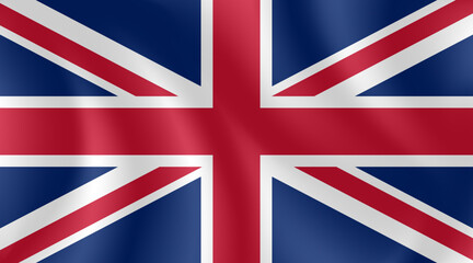 National flag of Great Britain with imitation of light waves on the fabric. Vector stock illustration