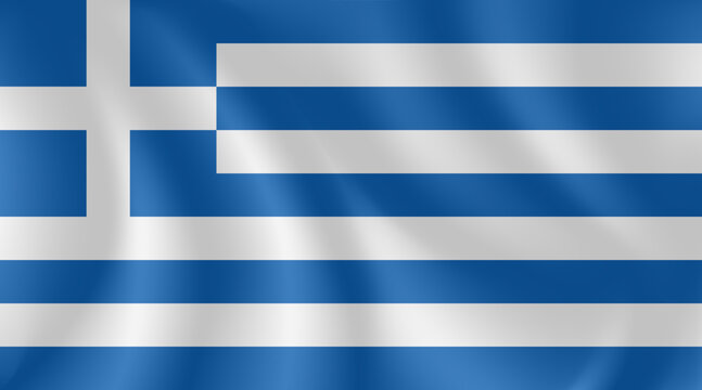 National flag of  Greece with imitation of light waves on the fabric. Vector stock illustration